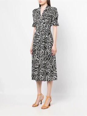 DVF Black & White Erica Zebra Midi Dress Size 8